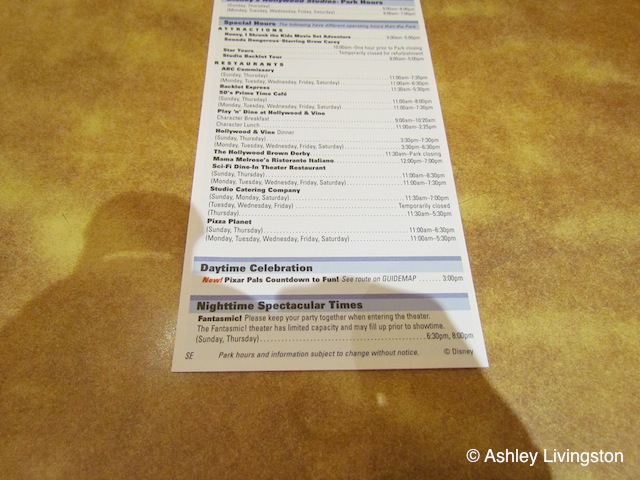 Disney's Hollywood Studios Times Guide
